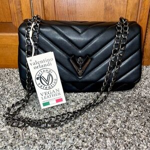 Valentino Orlandi Black Quilted Vegan Leather Chain Shoulder Bag